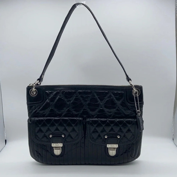 Coach Black Leather Quilted Poppy Shoulder Bag - Picture 1 of 13
